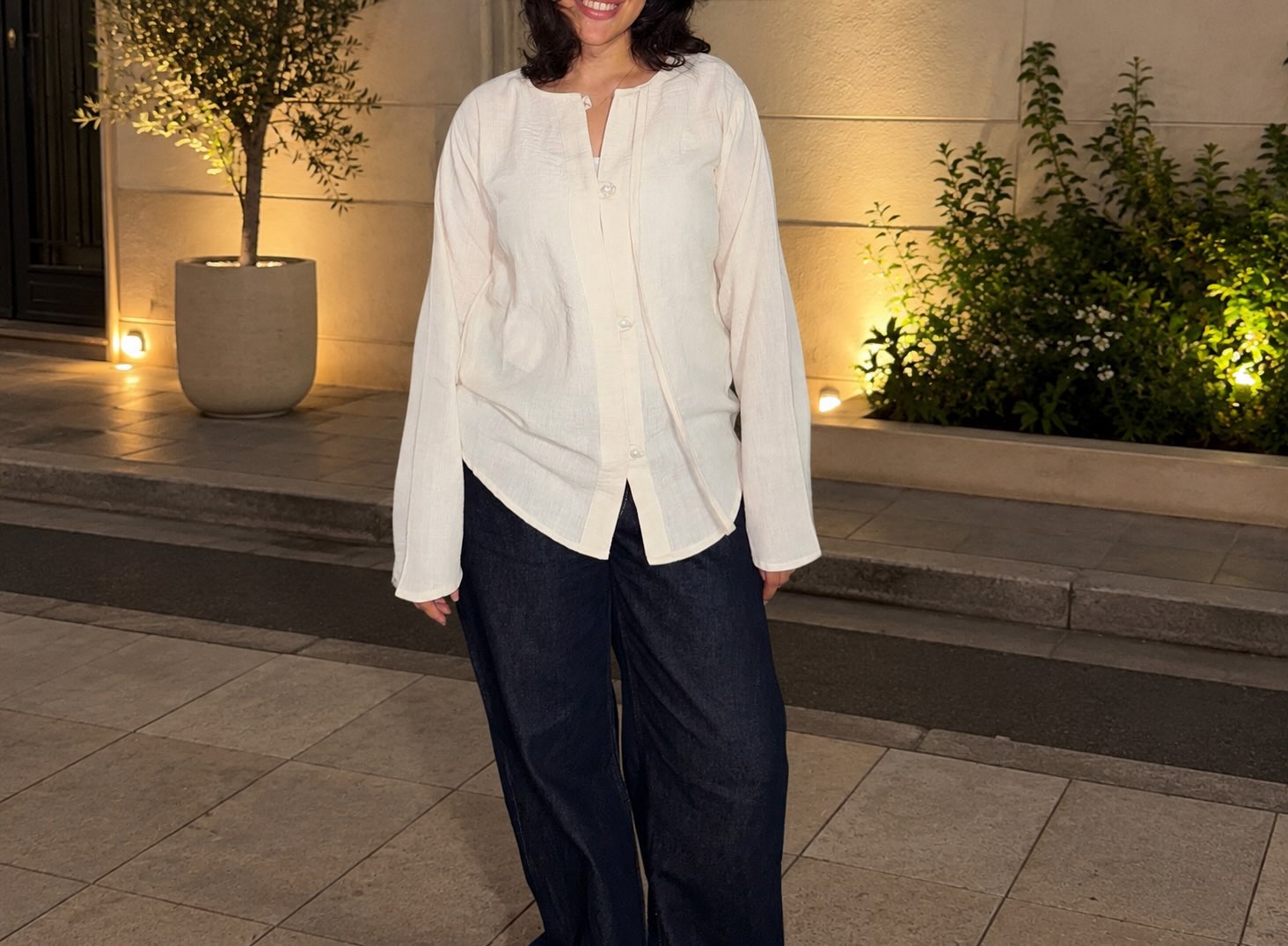 Ivory Linen Blouse styled in warm evening light